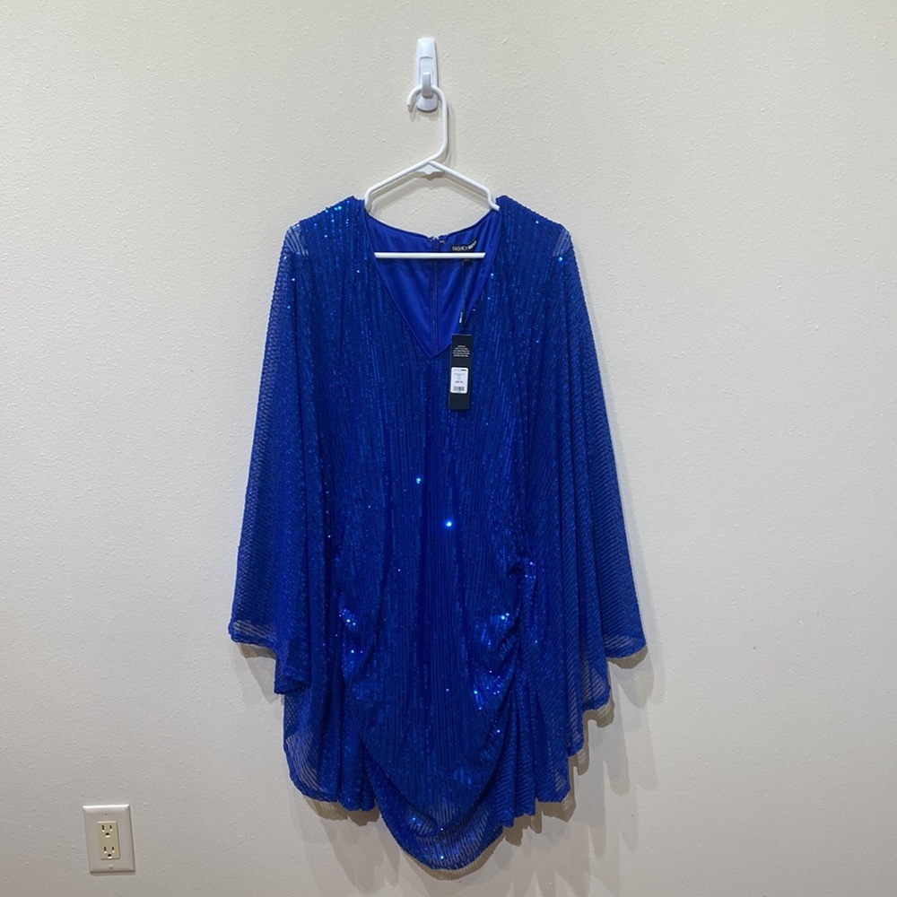 Fashion Nova Cobalt Blue Batwing Sequins Party Dress